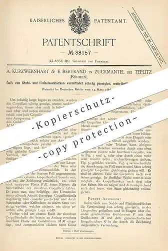 original Patent - A. Kurzwernhart & E. Bertrand , Zuckmantel / Teplitz / Böhmen , 1886 , Guss aus Stahl , Eisen | Ingot