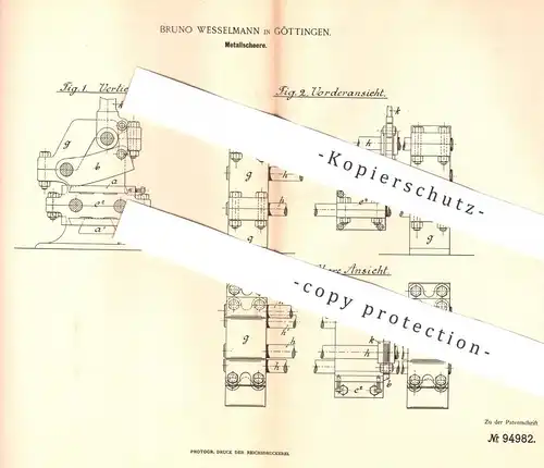 original Patent - Bruno Wesselmann , Göttingen , Metallschere | Metall - Schere | Schlosser , Schlosserei !!
