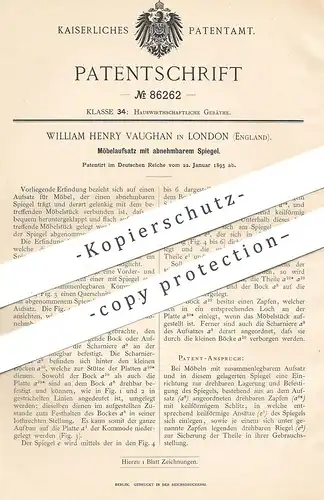 original Patent - William Henry Vaughan , London  England 1895 , Möbelaufsatz mit Spiegel | Schrank , Kommode , Tischler