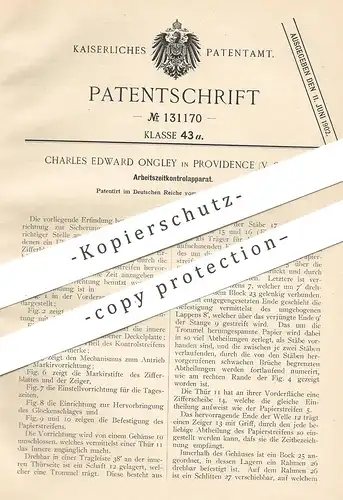 original Patent - Charles Edward Ongley , Providence , USA , 1901 , Arbeitszeit - Kontrolluhr | Uhr , Uhrwerk , Uhren !!