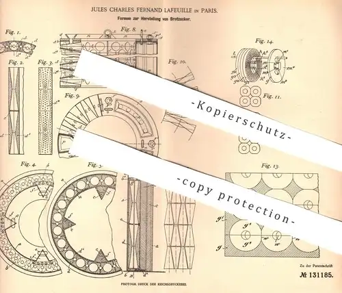 original Patent - Jules Charles Fernand Lafeuille , Paris Frankreich , 1900 , Formen zur Herst. von Brotzucker | Zucker