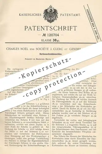 original Patent - Charles Noël und Société J. Clerc et Gendre , Paris , Frankreich , 1899 , Korken - Schneidmaschine !!