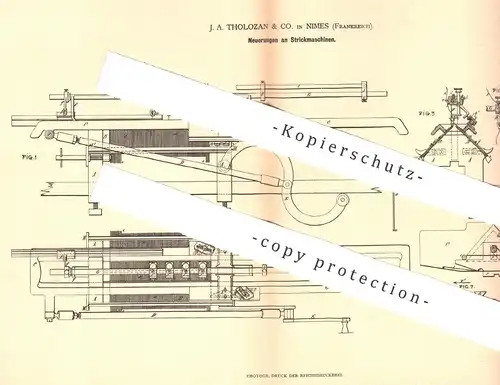 original Patent - J. A. Tholozan & Co. , Nimes , Frankreich , 1879 , Strickmaschine | Stricken | Wolle | Lamb !!