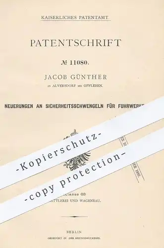 original Patent - Jacob Günther , Alversdorf / Offleben 1879 , Sicherheitsschwengel für Fuhrwerk | Kutsche , Pferdewagen