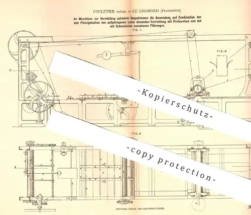 original Patent - Fouletier Frères , St. Chamond , Frankreich , 1880 , Herstellung geleimter Doppelriemen | Leder Gerben