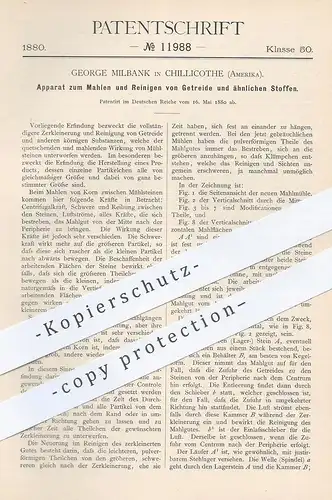 original Patent - George Milbank , Chillicothe , USA , 1880 , Mahlen u. Reinigen von Getreide | Mühle , Müller , Mehl !
