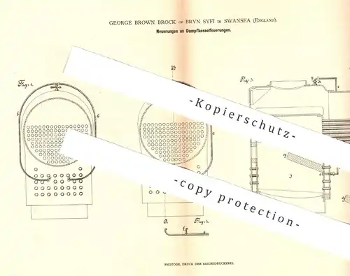 original Patent - George Brown Brock , Bryn Syfi , Swansea , England , 1880 , Dampfkesselfeuerung | Dampfkessel Feuerung