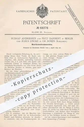 original Patent - Rudolf Andriessen , Fritz Dannert , Berlin | J. Lincke , Groß Rosen , Schlesien , Mehrfarben - Drucker