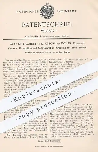 original Patent - August Bachert , Krüssow / Kollin , Pommern , 1892 , Sortierappart für Stroh , Getreide | Elevator !!