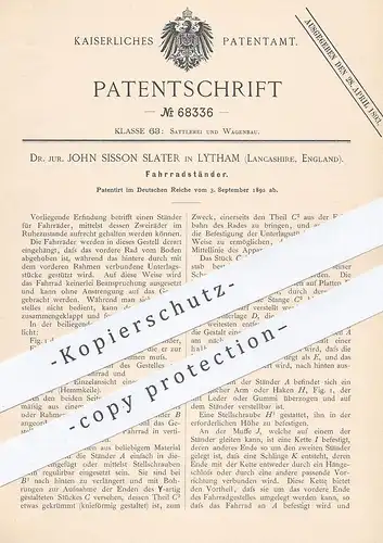 original Patent - Dr. Jur. John Sisson Slater , Lytham , Lancashire , England , 1892 , Fahrradständer | Fahrrad  Ständer