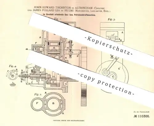 original Patent - John Edward Thornton , Altrincham , Chester | James Pollard Lea , Hulme / Manchester , 1898 , Gasmotor