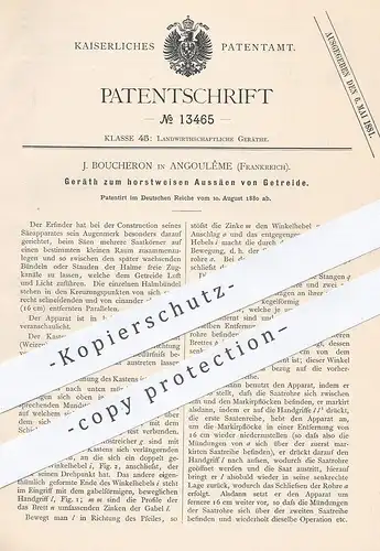 original Patent - J. Boucheron , Angoulême , Frankreich , 1880 , Gerät zum Aussäen von Getreide | Saat , Aussaat , Säen