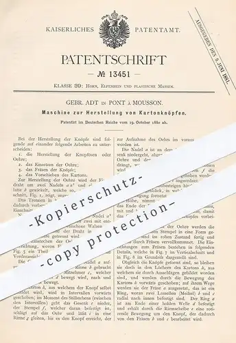 original Patent - Gebr. Adt , Pont à Mousson , 1880 , Herstellung der Kartonknöpfe | Karton - Knopf | Knöpfe , Schneider