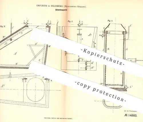 original Patent - Erfurth , Feldberg / Mecklenburg Strelitz  1880 , Schwitzapparat | Sauna , Medizin , Arzt , Inhalieren