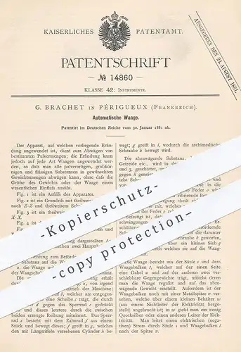original Patent - G. Brachet , Périgueux , Frankreich , 1881 , Automatische Waage mit Strom | Waagen , Wiegen | Getreide