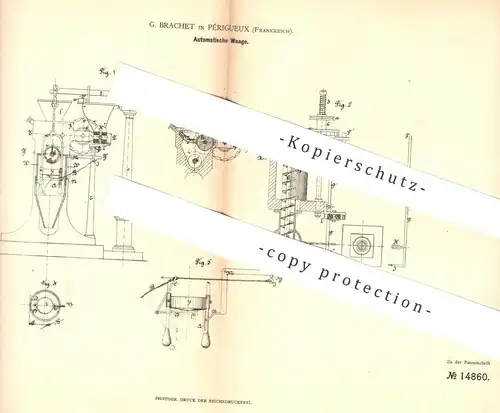 original Patent - G. Brachet , Périgueux , Frankreich , 1881 , Automatische Waage mit Strom | Waagen , Wiegen | Getreide