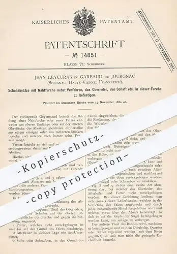original Patent - Jean Leycuras , Gareaud de Jourgnac , Solignac , Haute Vienne , Frankreich  1880 , Schuhabsatz | Schuh