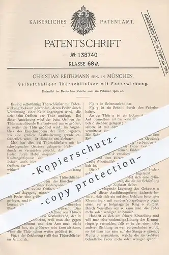 original Patent - Christian Reithmann , München , 1902 , Türschließer mit Federwirkung | Tür , Fenster , Fensterbauer