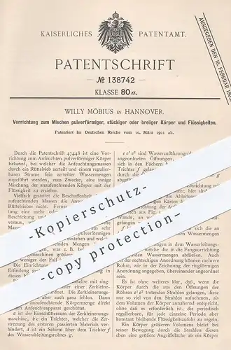 original Patent - Willy Möbius , Hannover , 1901 , Mischen von Pulver , Flüssigkeit | Sieb , Sieben , Mühle , Mühlen