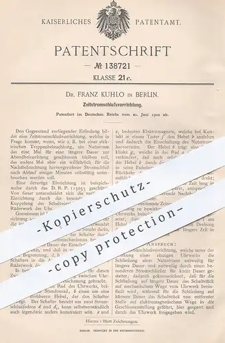original Patent - Dr. Franz Kuhlo , Berlin , 1902 , Zeitstromschlussvorrichtung | Strom , Elektriker , Licht , Uhrwerk