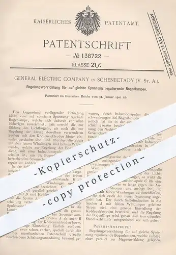 original Patent - General Electric Company , Schenectady , USA 1901 , Regelung für auf Spannung regulierende Bogenlampe