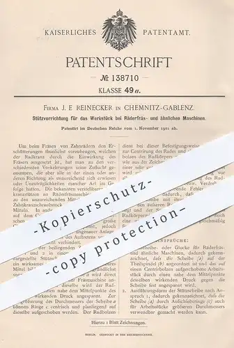 original Patent - J. E. Reinecker , Chemnitz / Gablenz , 1901 , Räderfräsmaschine | Fräsmaschine , Fräsen , Fräser !!!
