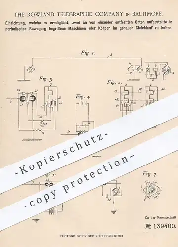 original Patent - The Rowland Telegraphic Company , Baltimore , 1901 , periodischer Gleichlauf zweier Maschinen | Strom