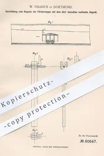 original Patent - W. Visarius , Dortmund , 1891 , Kupplung an Förderwagen | Bergbau , Bergarbeiter , Förderung !!