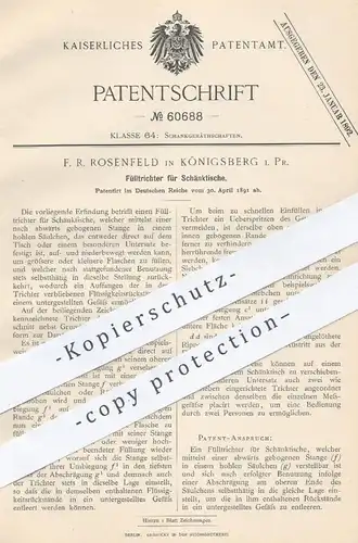 original Patent - F. R. Rosenfeld , Königsberg , Preussen , 1891 , Fülltrichter für Schänktische | Zapfanlage , Trichter