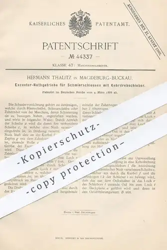 original Patent - Hermann Thalitz , Magedeburg / Buckau , 1888 , Exzenter - Nuthgetriebe für Schmierschleusen | Antrieb