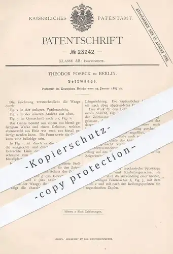 original Patent - Theodor Poseck , Berlin , 1883 , Setzwaage | Waage , Waagen , Wiegen , Gewicht , Pendel !!