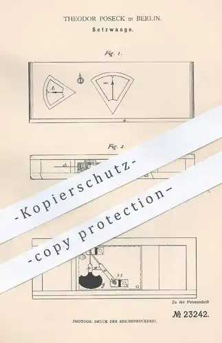 original Patent - Theodor Poseck , Berlin , 1883 , Setzwaage | Waage , Waagen , Wiegen , Gewicht , Pendel !!
