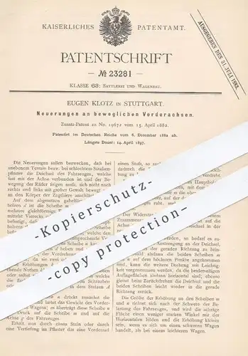 original Patent - Eugen Klotz , Stuttgart , 1882 , bewegliche Vorderachsen | Achse , Achsen , Kutsche , Wagen , Auto