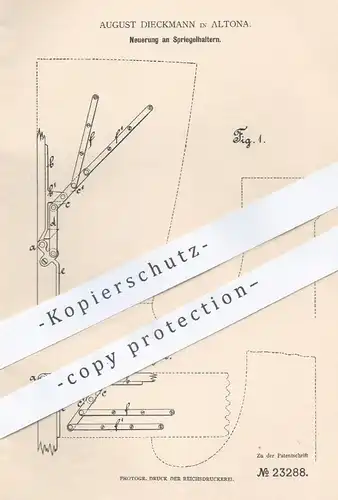 original Patent - August Dieckmann , Hamburg / Altona , 1883 , Spriegelhalter | Spriegel , Wagenverdeck , Sattler !!