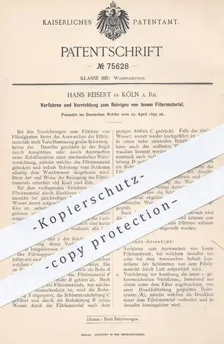 original Patent - Hans Reisert , Köln / Rhein , 1893 , Reinigen von losem Filtermaterial | Filter , Wasserfilter !!