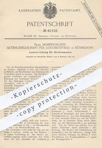 original Patent - Hohenzollern AG für Lokomotivbau , Düsseldorf , 1887 , Lenkung für Straßenwalze | Walze für Straßenbau