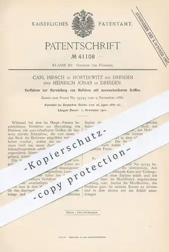 original Patent - Carl Hirsch , Hosterwitz | Heinrich Jonas , Dresden , 1887 , Herstellung von Hufeisen | Huf , Eisen !!