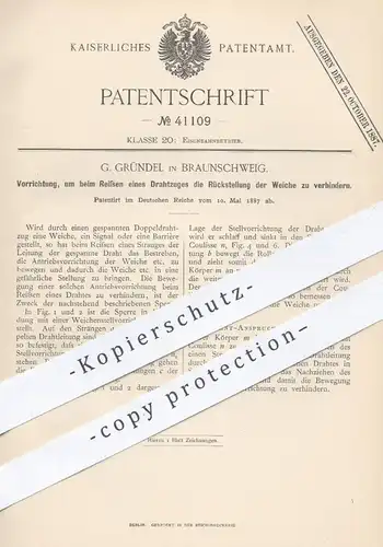 original Patent - G. Gründel , Braunschweig  1887 , Rückstellung der Weiche verhindern | Eisenbahn - Stellwerk | Weichen