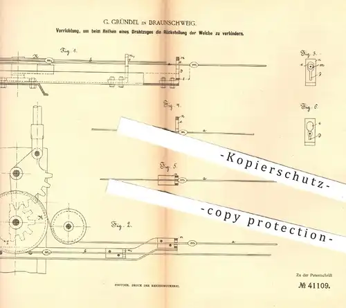 original Patent - G. Gründel , Braunschweig  1887 , Rückstellung der Weiche verhindern | Eisenbahn - Stellwerk | Weichen