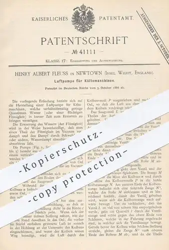 original Patent - Henry Albert Fleuss , Newtown , Insel Wight , England , 1886 , Luftpumpe für Kältemaschinen | Eis !!