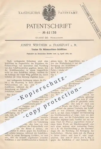 original Patent - Joseph Wertheim , Frankfurt , 1887 , Treiber für Nähmaschinen - Schiffchen | Nähmaschine , Schneider