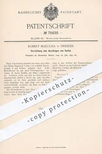 original Patent - Robert Malucha , Dresden , 1893 , Anschlagen von Saiten | Saiteninstrument , Musikinstrument , Musik