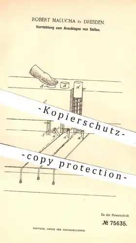 original Patent - Robert Malucha , Dresden , 1893 , Anschlagen von Saiten | Saiteninstrument , Musikinstrument , Musik