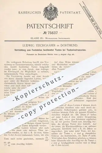 original Patent - Ludwig Teichgräber , Dortmund , 1893 , Feststellen bestimmter Tasten am Klavier , Piano , Flügel !!!