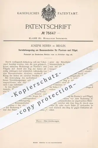 original Patent - Joseph Reiser , Berlin , 1893 , Resonanzboden für Pianino , Piano , Flügel , Klavier | Musikinstrument