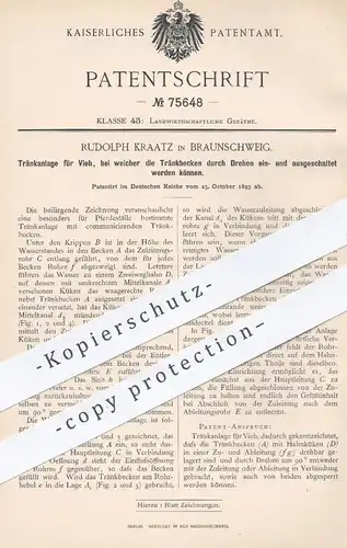 original Patent - Rudolph Kraatz , Braunschweig , 1893 , Tränkanlage für Vieh , Tiere | Tierzucht , Landwirtschaft !!