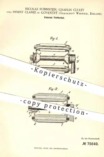 original Patent - Nicolas Rubinstein , Charles Cluley , Ernest Clarke , Coventry , Warwick , 1893 , Fahrrad - Tretkurbel