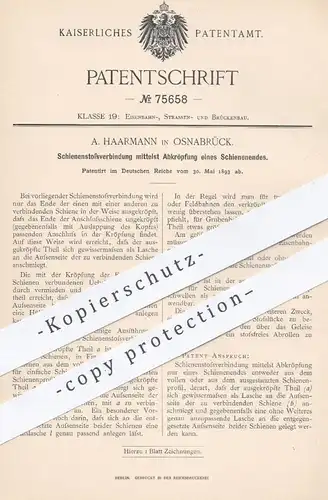 original Patent - A. Haarmann , Osnabrück , 1893 , Schienenstoßverbindung | Eisenbahn - Schienen | Eisenbahnen !!