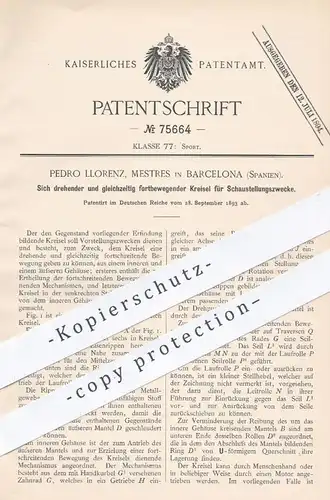 original Patent - Pedro Llorenz , Mestres , Barcelona Spanien , 1893 , Kreisel für Schausteller | Karussell | Jahrmarkt