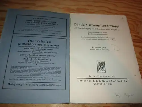 Deutsche Evangelien Synopse 1928 , Wingen b. Lembach , Carl Weizsäcker , Tübingen , Albert Huck , 150 Seiten , Religion